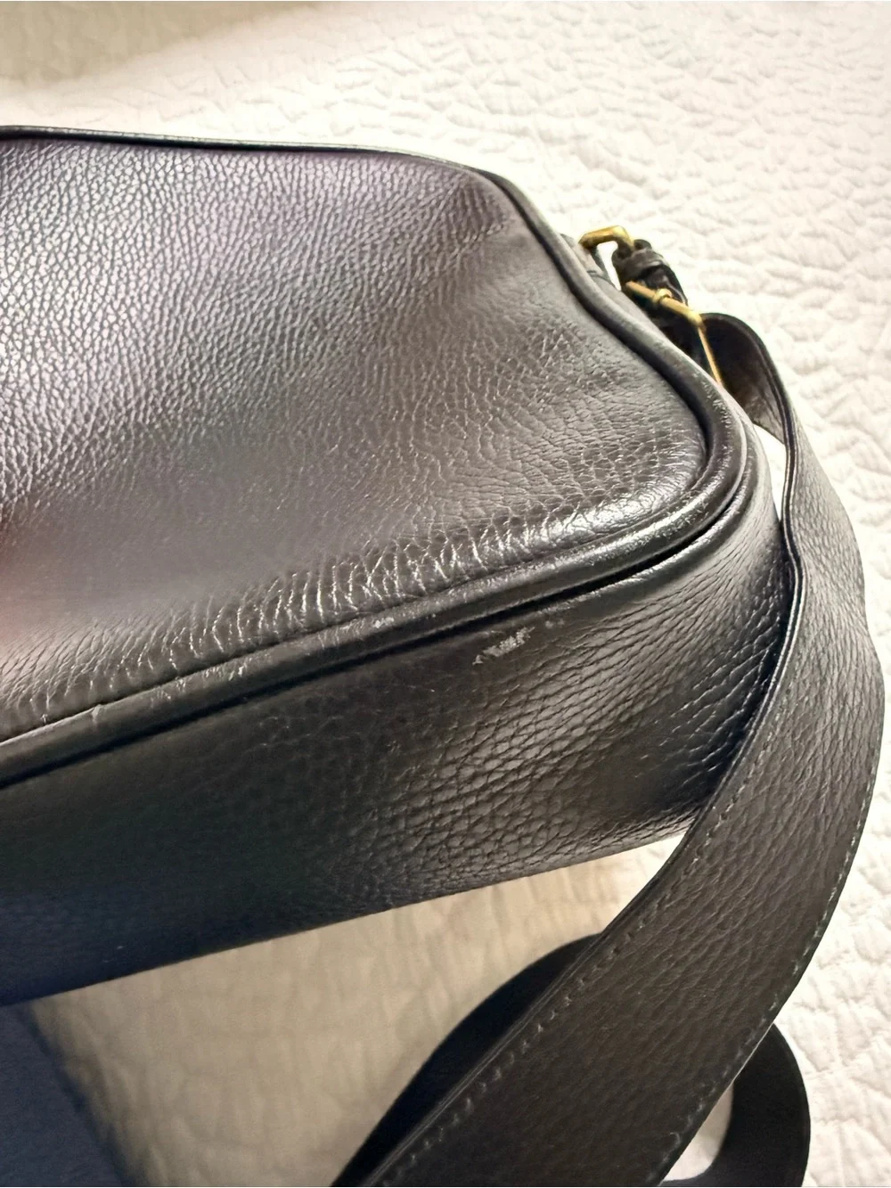 Gucci Black Leather Messenger Bag with Green-Red Web Stripe